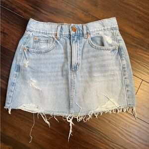 Garage Light Blue Distressed Mini Skirt